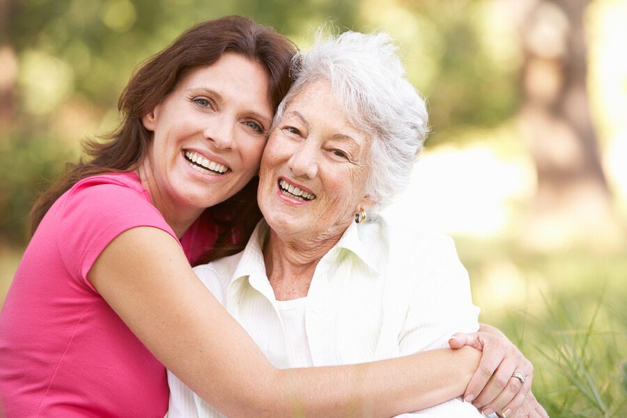Senior Woman With Adult Daughter In Park